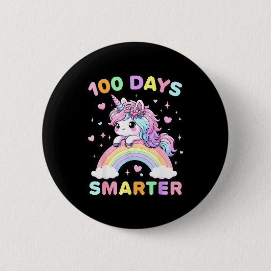 100 Days Smarter Unicorrn 100th Day Of School Kids 缶バッジ (正面)