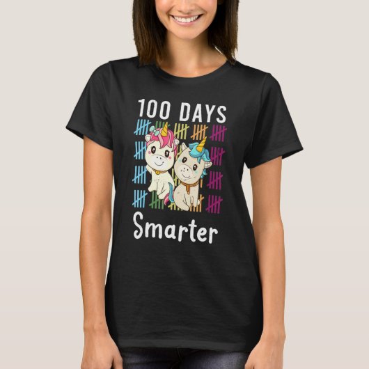 100 Days Smarter Women Girls Unicorn 100th Day Of  Tシャツ (正面)