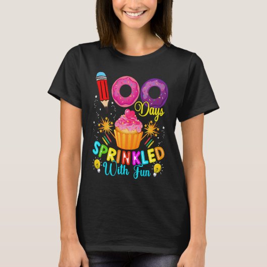 100 Days Sprinkled With Fun Cupcake 100th Day Of S Tシャツ (正面)