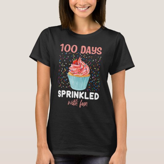 100 Days Sprinkled With Fun Cupcake 100th Day Of S Tシャツ (正面)