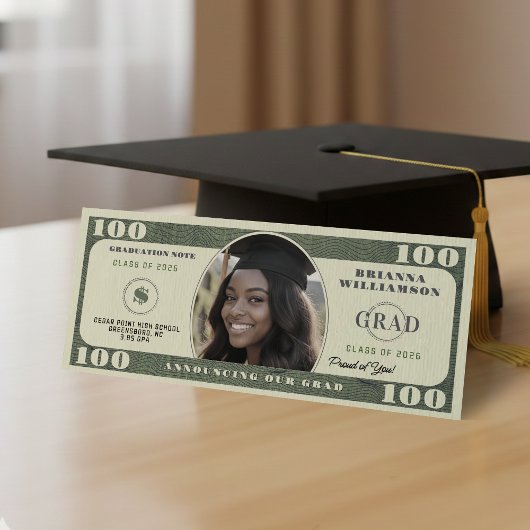 100 Dollar Bill Photo Graduation 案内状
