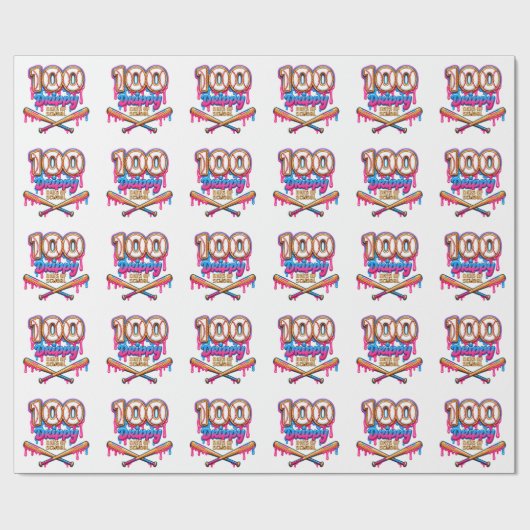 100 Drippy Days of School 野球少年 幼児服 ラッピングペーパー (フラット)