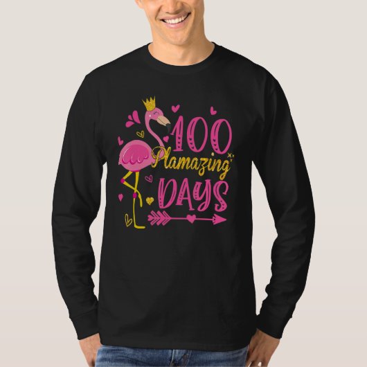 100 Flamazing日の学校フラミンゴ100th Day Te Tシャツ (正面)