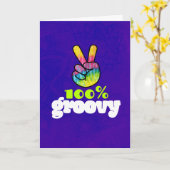 100% Groovyレインボーハンドピースサイン誕生日 カード (黄色い花)