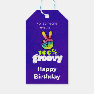 100% Groovyレインボーハンドピースサイン誕生日 ギフトタグ