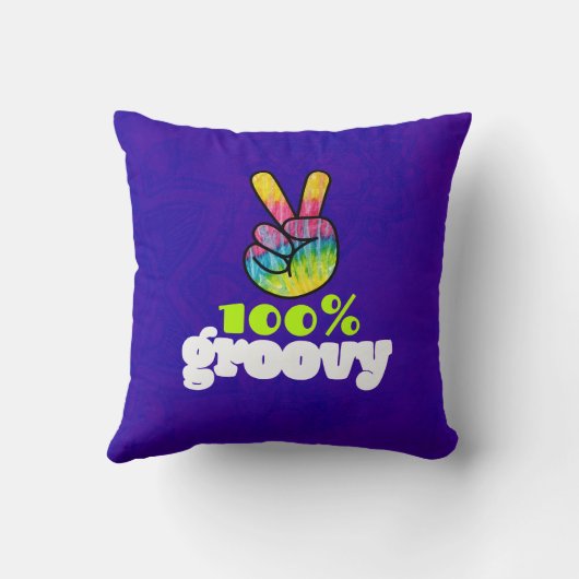 100% Groovy Rainbow Hand Peaceサイン クッション (裏面)
