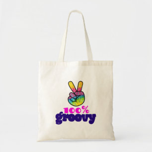 100% Groovy Rainbow Hand Peaceサイン トートバッグ