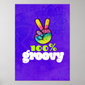 100% Groovy Rainbow Hand Peaceサイン ポスター (正面)