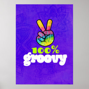 100% Groovy Rainbow Hand Peaceサイン ポスター