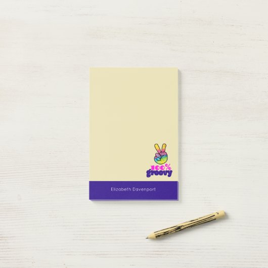 100% Groovy Rainbow Hand Peaceサイン ポストイット (デスク上)