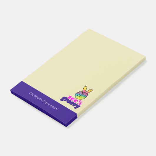 100% Groovy Rainbow Hand Peaceサイン ポストイット (アングル)