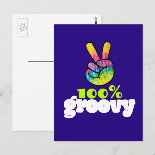 100% Groovy Rainbow Hand Peaceサイン ポストカード (正面/裏面)