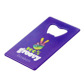 100% Groovy Rainbow with Hand Peace Sign クレジットカード栓抜き (正面アングル)