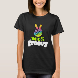 100% Groovy Rainbow with Hand Peace Sign Tシャツ