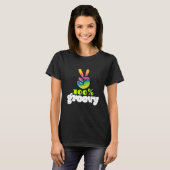 100% Groovy Rainbow with Hand Peace Sign Tシャツ (正面フル)
