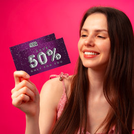 100 INSERT QRCODE 50%OFFカスタムロゴパープルシルバー 名刺