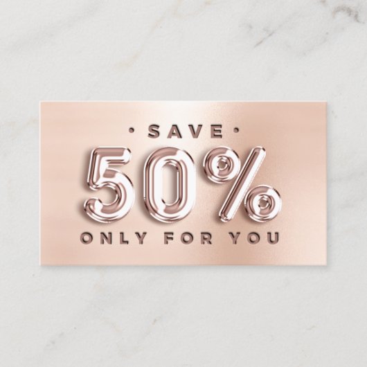 100 INSERT QRCODE 50%OFFバラピンクバルーンの挿入 名刺 (正面)