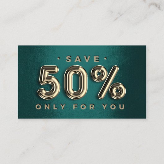 100 INSERT QRCODE 50%OFFロゴグリーン金ゴールドプロ 名刺 (正面)