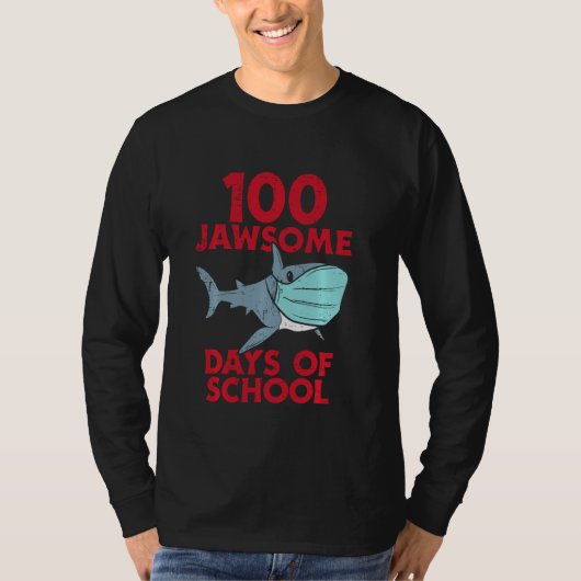 100 Jawsome日スクールシャークマスク100th Day Quara Tシャツ (正面)