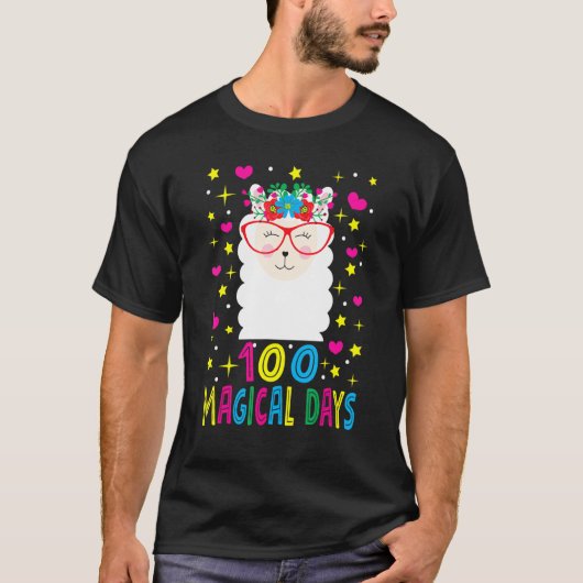 100 Magical Days   Llama Girl Happy 100th Day Of S Tシャツ (正面)