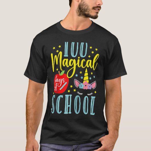 100 Magical Days Of School Magical Unicorn  Raglan Tシャツ (正面)