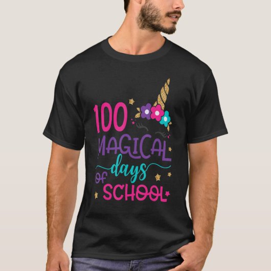 100 Magical Days Of School Unicorn Face 100th Day Tシャツ (正面)