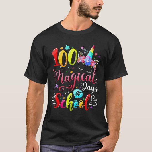 100 Magical Days of School Unicorn Teachers Kids Tシャツ (正面)