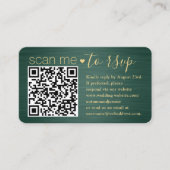 100 Pack Scan Me QR RSVP緑と金ゴールド結婚 名刺 (正面)