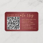 100 Pack Scan Me QR RSVP Burgundy & 結婚金ゴールド 名刺 (正面)