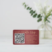 100 Pack Scan Me QR RSVP Burgundy & 結婚金ゴールド 名刺 (スタンド正面)