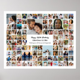 100 Photo Collage Custom Pictures 100th Birthday ポスター