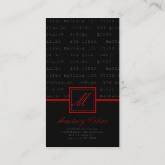 100 Red Black Make Up Words Artist Business Card 名刺 (正面)