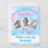 100 SAVEの日付のご案内　1 〜 3 枚の写真付き 招待状 (正面)