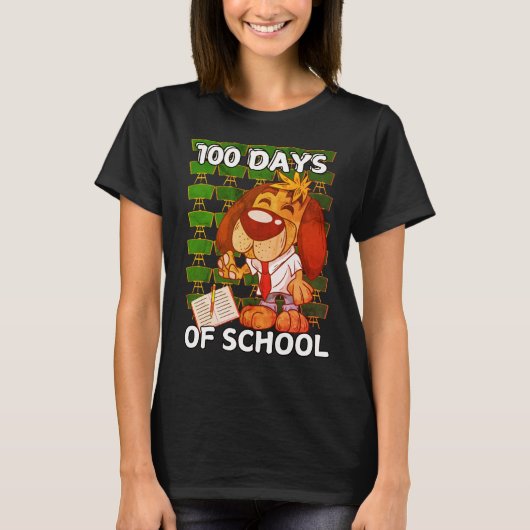 100 School日；学生犬の恋人テーマ Tシャツ (正面)