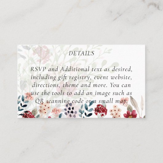 100 x埃っぽいブルーブルゴーニュフローラ結婚の詳細 名刺 (裏面)