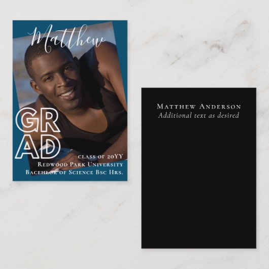 100 x BUDGET卒業のお知らせ写真モダン ノートカード (正面/裏面)