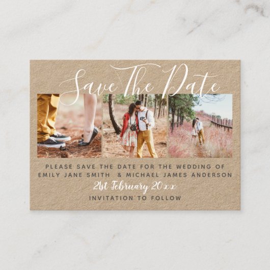 100 x PHOTO SAVE THE DATE Small KRAFT 結婚's コーリングカード (正面)