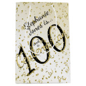 100 Yrsセンテナリア誕生日ブラック/金ゴールド文字 ミディアムペーパーバッグ (正面)