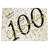 100 Yrsセンテナリア誕生日ブラック/金ゴールド文字 ラージペーパーバッグ (正面)