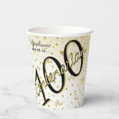 100 Yrsセンテナリア誕生日ブラック/金ゴールド文字 紙コップ (裏面)