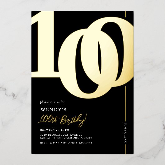 100thエレガントバースデーパーティーフォイル招待状 箔招待状 (正面)