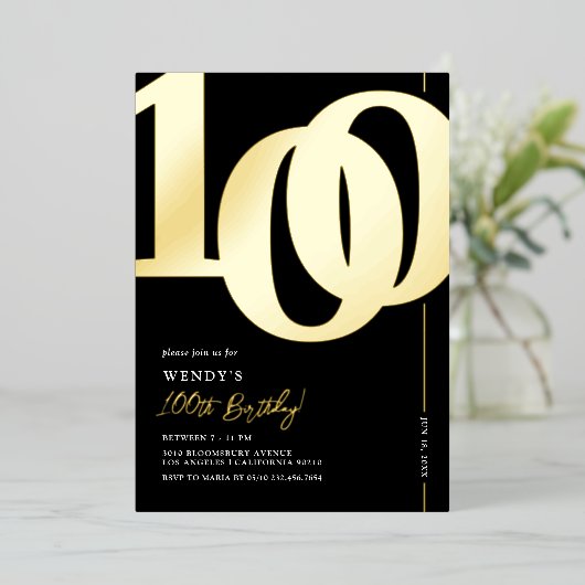 100thエレガントバースデーパーティーフォイル招待状 箔招待状 (立ち正面)