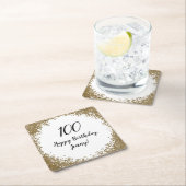 100thエレガントマイルストーンバースデーパーティブラック金ゴールド スクエアペーパーコースター (インサイチュ)
