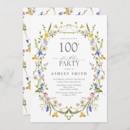 100thエレガント誕生日パーティーフローラ水彩 招待状