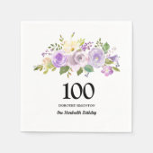 100thバースデーパーティパープルバラフローラ スタンダードカクテルナプキン (正面)