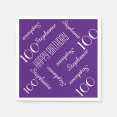 100thバースデーパーティパープルリピーター紙 スタンダードカクテルナプキン (正面)