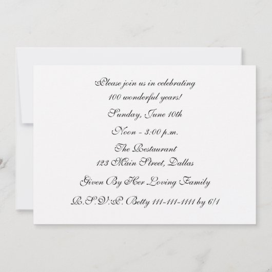 100thバースデーパーティーの招待ゴージャスなフローラ 招待状 (裏面)