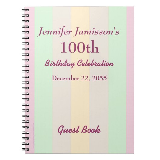 100thバースデーパーティーゲストブックパステルノート ノートブック (正面)