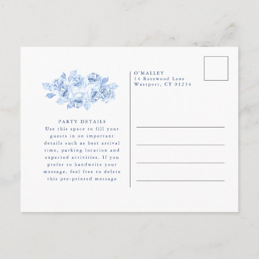 100thバースデーパーティーダスティーブルーバラフローラ インビテーションポストカード (裏面)