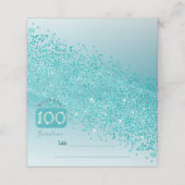 100thバースデーパーティーティール(緑がかった色)ブルーグリッター プレイスカード (外部開封)